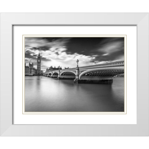 Westminster bridge with Big Ben, London, UK White Modern Wood Framed Art Print with Double Matting by Frank, Assaf