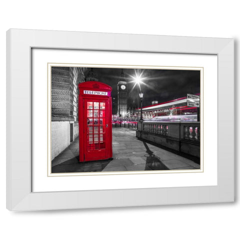 Telephone box with Big Ben, London, Uk White Modern Wood Framed Art Print with Double Matting by Frank, Assaf