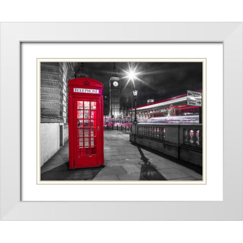 Telephone box with Big Ben, London, Uk White Modern Wood Framed Art Print with Double Matting by Frank, Assaf