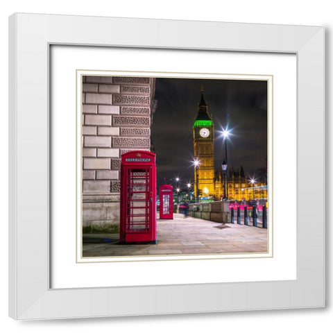 Telephone box with Big Ben, London, Uk White Modern Wood Framed Art Print with Double Matting by Frank, Assaf