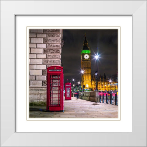 Telephone box with Big Ben, London, Uk White Modern Wood Framed Art Print with Double Matting by Frank, Assaf
