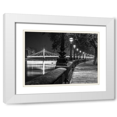 London Riverside Promenade with Albert Bridge White Modern Wood Framed Art Print with Double Matting by Frank, Assaf