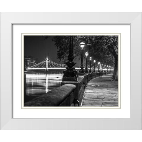 London Riverside Promenade with Albert Bridge White Modern Wood Framed Art Print with Double Matting by Frank, Assaf