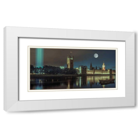 Column of spectra lights with Westminster Abby, London, UK, FTBR-1852 White Modern Wood Framed Art Print with Double Matting by Frank, Assaf