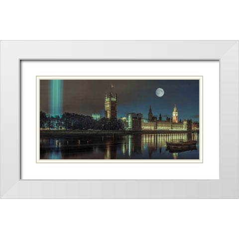 Column of spectra lights with Westminster Abby, London, UK, FTBR-1852 White Modern Wood Framed Art Print with Double Matting by Frank, Assaf