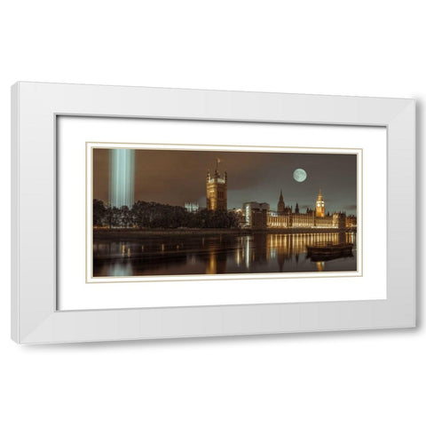Column of spectra lights with Westminster Abby, London, UK White Modern Wood Framed Art Print with Double Matting by Frank, Assaf