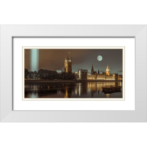 Column of spectra lights with Westminster Abby, London, UK White Modern Wood Framed Art Print with Double Matting by Frank, Assaf