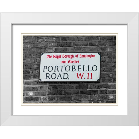 Portobello road sign board on a brick wall, London, UK White Modern Wood Framed Art Print with Double Matting by Frank, Assaf
