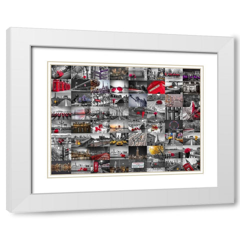 City Collage White Modern Wood Framed Art Print with Double Matting by Frank, Assaf