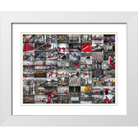 City Collage White Modern Wood Framed Art Print with Double Matting by Frank, Assaf
