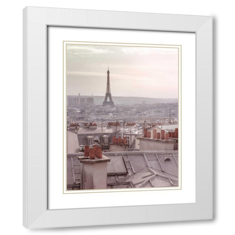 Eiffel Tower seen through the window of an apartment in Montmartre, Paris, France White Modern Wood Framed Art Print with Double Matting by Frank, Assaf
