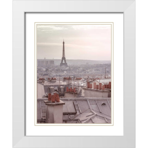 Eiffel Tower seen through the window of an apartment in Montmartre, Paris, France White Modern Wood Framed Art Print with Double Matting by Frank, Assaf