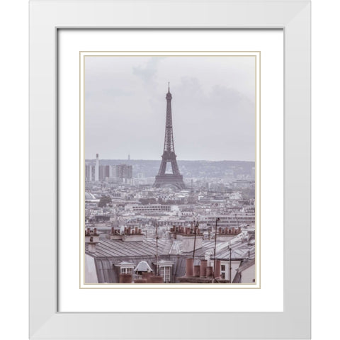 Eiffel Tower seen through the window of an apartment in Montmartre, Paris, France White Modern Wood Framed Art Print with Double Matting by Frank, Assaf