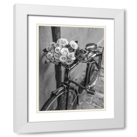Bunch of Roses on bicycle, Paris, France White Modern Wood Framed Art Print with Double Matting by Frank, Assaf