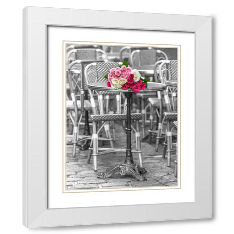 Bunch of Roses on street cafe table in Paris, France White Modern Wood Framed Art Print with Double Matting by Frank, Assaf