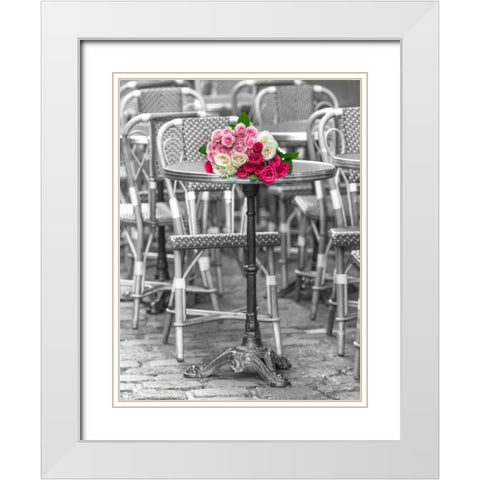 Bunch of Roses on street cafe table in Paris, France White Modern Wood Framed Art Print with Double Matting by Frank, Assaf