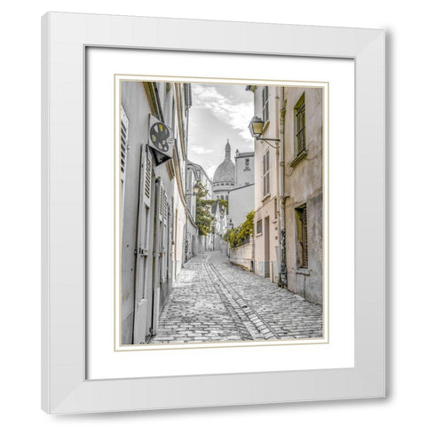 Cobbled Street-Montmartre-Paris White Modern Wood Framed Art Print with Double Matting by Frank, Assaf