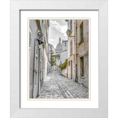 Cobbled Street-Montmartre-Paris White Modern Wood Framed Art Print with Double Matting by Frank, Assaf