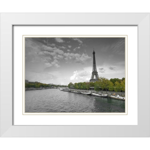 River Seine and Eiffel tower, Paris, France White Modern Wood Framed Art Print with Double Matting by Frank, Assaf