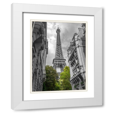 View of Eiffel Tower from a narrow street in Paris, France White Modern Wood Framed Art Print with Double Matting by Frank, Assaf