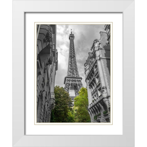 View of Eiffel Tower from a narrow street in Paris, France White Modern Wood Framed Art Print with Double Matting by Frank, Assaf