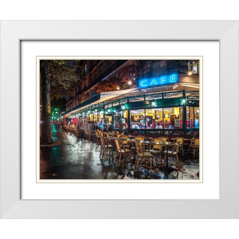 Sidewalk cafe in Paris, France White Modern Wood Framed Art Print with Double Matting by Frank, Assaf
