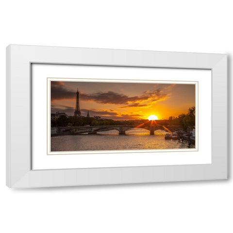 View of the Eiffel Tower with a bridge in the foreground during sunset, Paris, France White Modern Wood Framed Art Print with Double Matting by Frank, Assaf