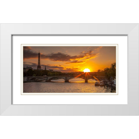 View of the Eiffel Tower with a bridge in the foreground during sunset, Paris, France White Modern Wood Framed Art Print with Double Matting by Frank, Assaf