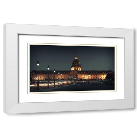 Evening view of famous Les Invalides with golden dome, Paris, France White Modern Wood Framed Art Print with Double Matting by Frank, Assaf
