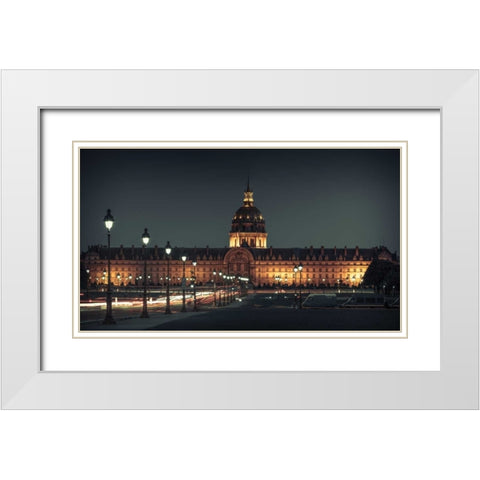Evening view of famous Les Invalides with golden dome, Paris, France White Modern Wood Framed Art Print with Double Matting by Frank, Assaf