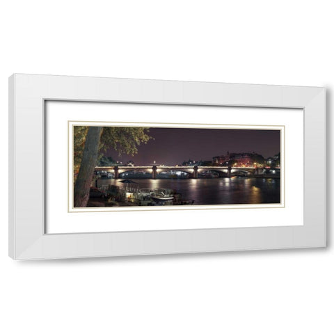 Evening shot of Bridge over river Seine, Paris, France White Modern Wood Framed Art Print with Double Matting by Frank, Assaf