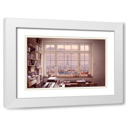 Cityscape of Montmartre with Eiffel Tower, Paris, France White Modern Wood Framed Art Print with Double Matting by Frank, Assaf