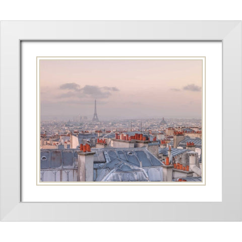 View of Eiffel tower from a window of flat, Paris, France White Modern Wood Framed Art Print with Double Matting by Frank, Assaf