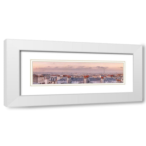 Cityscape of Montmartre with Eiffel Tower, Paris, France White Modern Wood Framed Art Print with Double Matting by Frank, Assaf