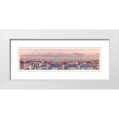 Cityscape of Montmartre with Eiffel Tower, Paris, France White Modern Wood Framed Art Print with Double Matting by Frank, Assaf