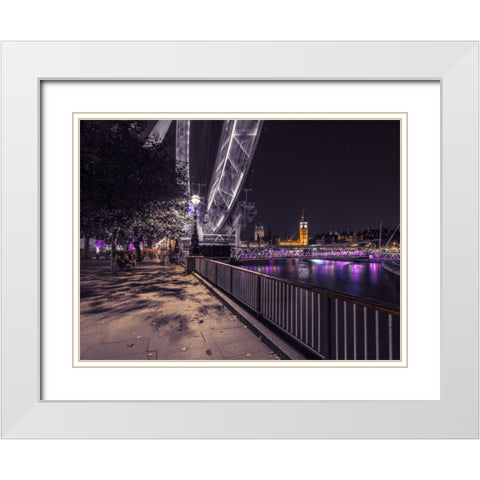 River Thames and the Millenium Wheel from promenade, London, UK White Modern Wood Framed Art Print with Double Matting by Frank, Assaf
