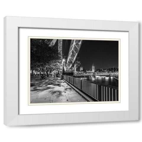 River Thames and the Millenium Wheel from promenade, London, UK White Modern Wood Framed Art Print with Double Matting by Frank, Assaf