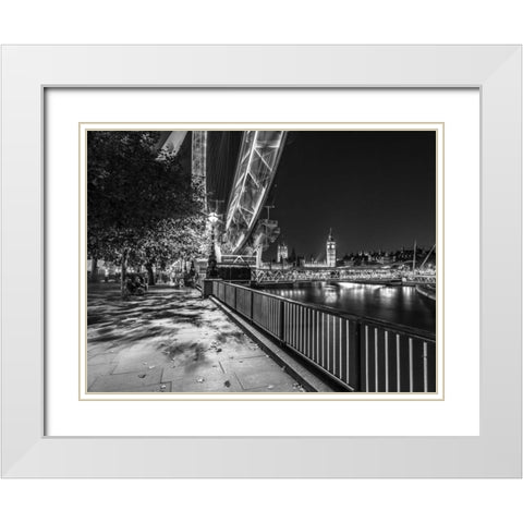 River Thames and the Millenium Wheel from promenade, London, UK White Modern Wood Framed Art Print with Double Matting by Frank, Assaf
