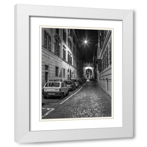 Vehicles parked on narrow city streets of Rome, Italy White Modern Wood Framed Art Print with Double Matting by Frank, Assaf