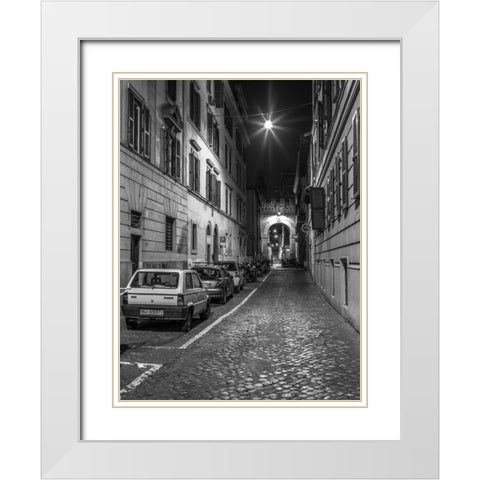 Vehicles parked on narrow city streets of Rome, Italy White Modern Wood Framed Art Print with Double Matting by Frank, Assaf