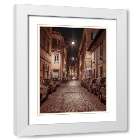 Vehicles parked on narrow city streets of Rome, Italy White Modern Wood Framed Art Print with Double Matting by Frank, Assaf