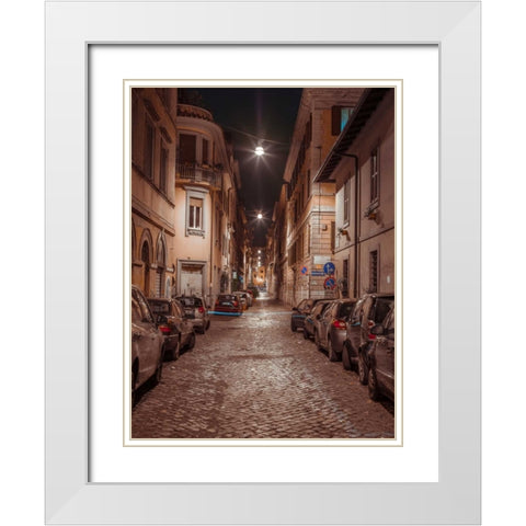Vehicles parked on narrow city streets of Rome, Italy White Modern Wood Framed Art Print with Double Matting by Frank, Assaf