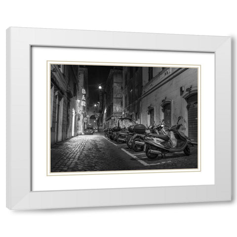 Vehicles parked on narrow city streets of Rome, Italy White Modern Wood Framed Art Print with Double Matting by Frank, Assaf