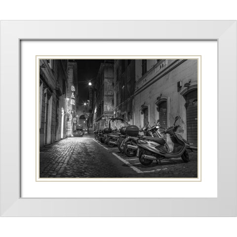 Vehicles parked on narrow city streets of Rome, Italy White Modern Wood Framed Art Print with Double Matting by Frank, Assaf