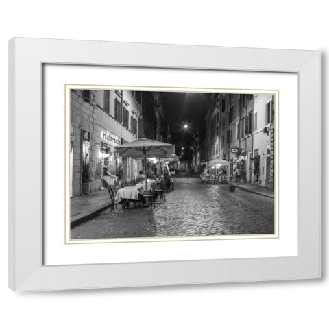 Sidewalk cafe on narrow streets of Rome, Italy White Modern Wood Framed Art Print with Double Matting by Frank, Assaf