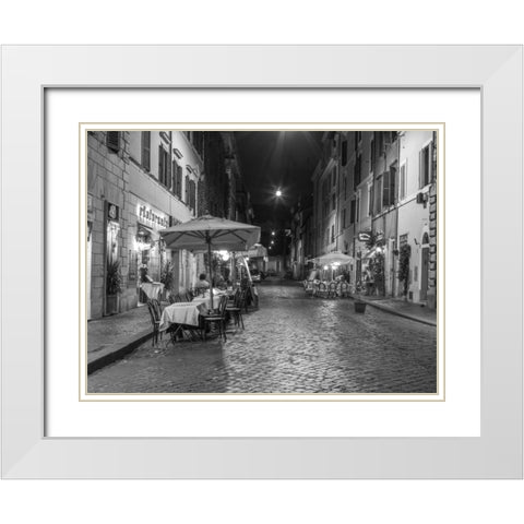 Sidewalk cafe on narrow streets of Rome, Italy White Modern Wood Framed Art Print with Double Matting by Frank, Assaf