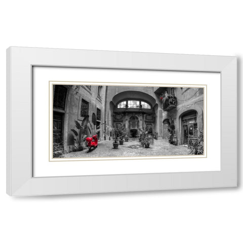 Old Fashioned house with potted plants and scooter, Rome, Italy White Modern Wood Framed Art Print with Double Matting by Frank, Assaf