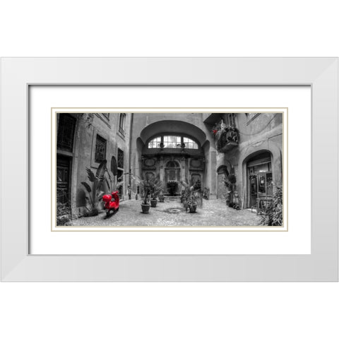 Old Fashioned house with potted plants and scooter, Rome, Italy White Modern Wood Framed Art Print with Double Matting by Frank, Assaf