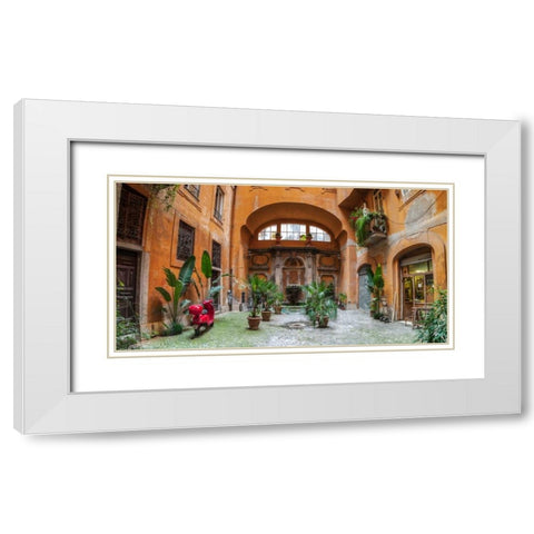 Old Fashioned house with potted plants and scooter, Rome, Italy White Modern Wood Framed Art Print with Double Matting by Frank, Assaf
