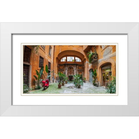 Old Fashioned house with potted plants and scooter, Rome, Italy White Modern Wood Framed Art Print with Double Matting by Frank, Assaf